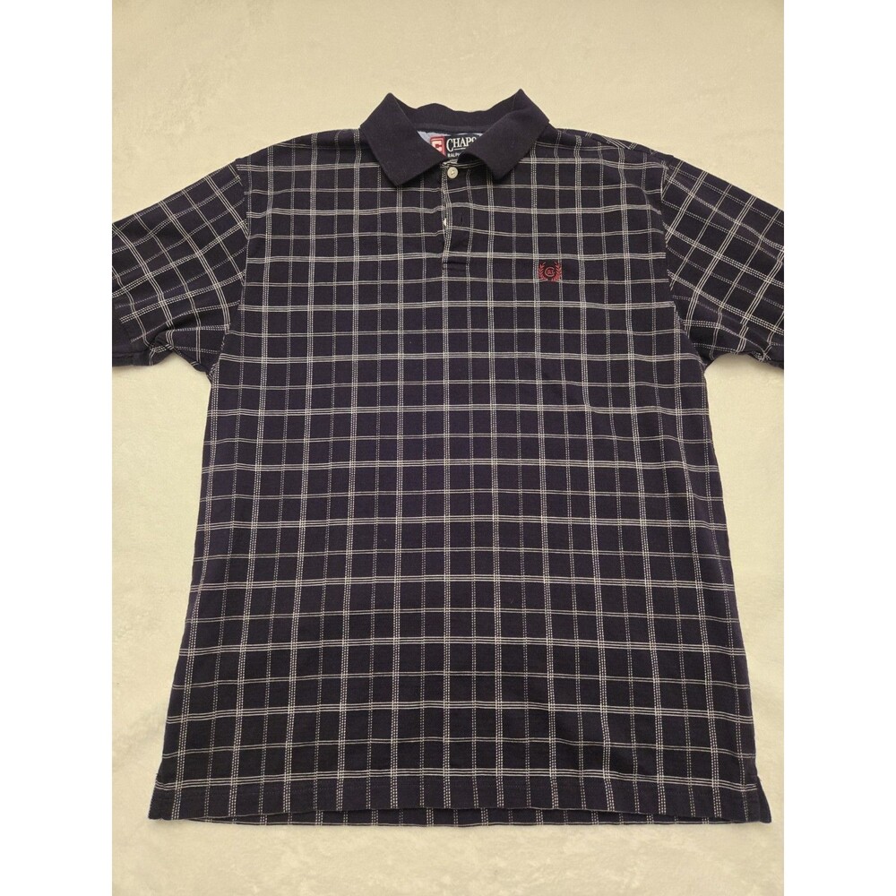 Chaps Ralph Lauren Polo Shirt Mens M Vintage Plaid Short Sleeve Black